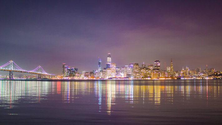 California - San Francisco Night Skyline from Treasure Island