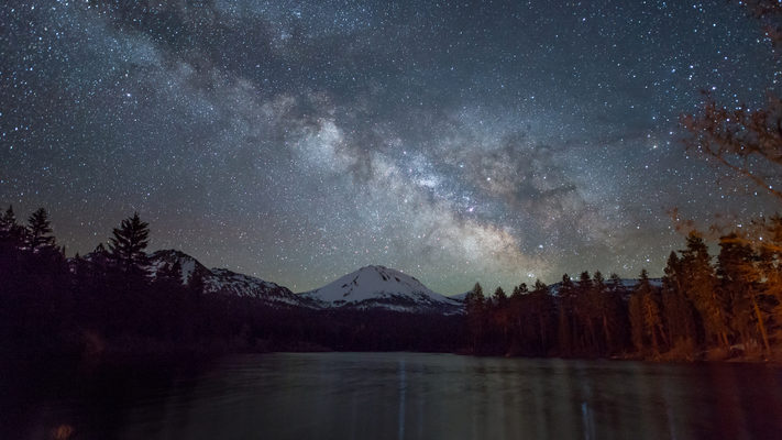 Lassen Peak and the Milky Way at Manzanita Lake - 3 Hour Timelapse