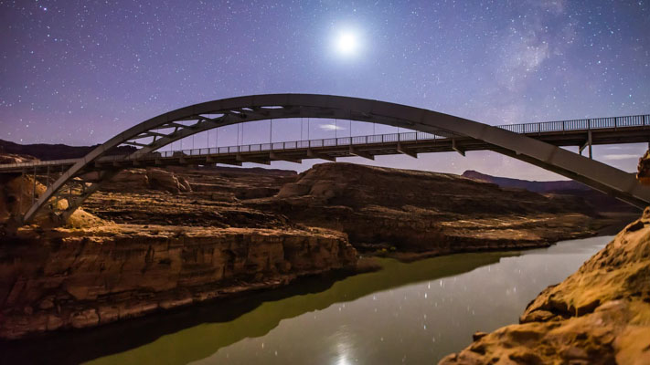 Utah - Colorado River Crossing at Hite and the Setting Moon